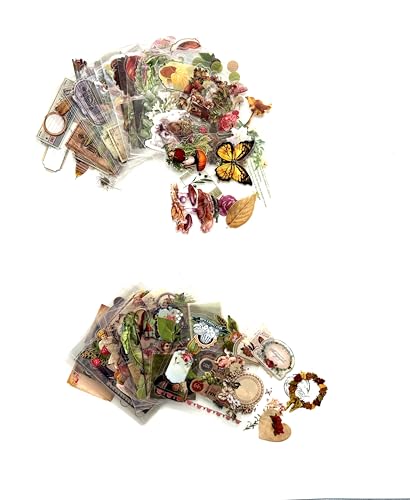 TIYPKE 508pcs DIY Aesthetic Scrapbooking Supplies Kit - Vintage Junk Journal Kit Mystical Jungle Journal Stickers for Journaling Plant Butterfly Flower Mushroom Insect Stickers Stuff for Adult