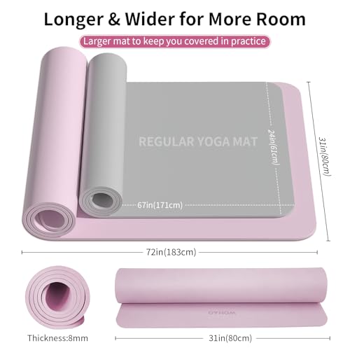 Extra Wide & Thick 8mm Yoga Mat, 72"x31.5" | Large Non Slip Exercise Mat, Premium POE Material, Superior Cushioning & Stability, With Strap for Home Gym, Pilates - color: Purple