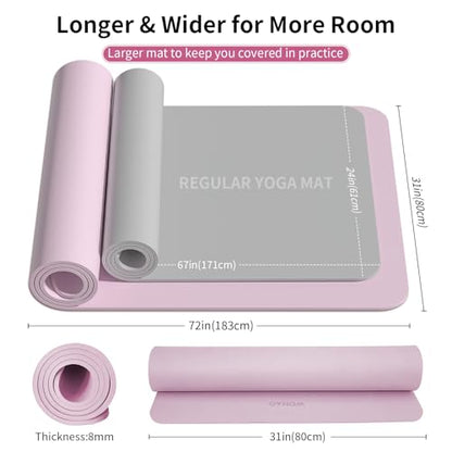 Extra Wide & Thick 8mm Yoga Mat, 72"x31.5" | Large Non Slip Exercise Mat, Premium POE Material, Superior Cushioning & Stability, With Strap for Home Gym, Pilates - color: Purple