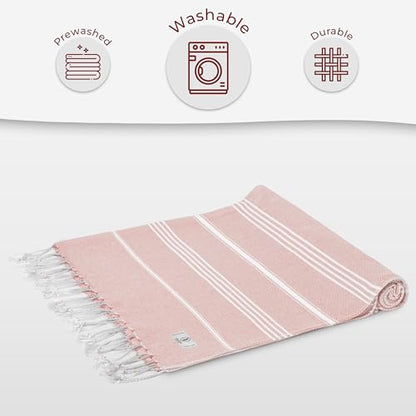 Ossano Turkish Beach Towel Quick Dry & Absorbent Oversized (39" x 71") - Lightweight, Versatile and Functional as Picnic and Beach Blanket, Yoga, Gym and Vacation Towels - Powder - color: Powder
