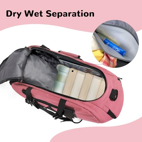 Womens Gym Bag, 30L Medium Size Sports Duffle Bag Backpack, Pink | with Ball Storage & Shoe Compartment & Wet Pocket & Yoga Mat Holder & Backpack Straps, Lightweight, Waterproof, Multi-Pocket