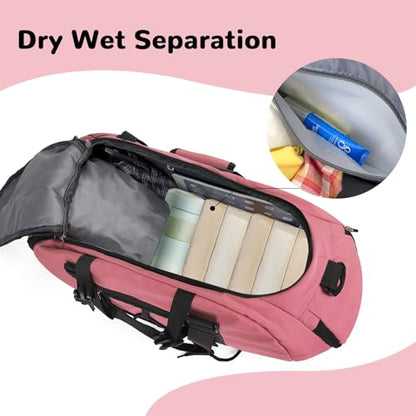 Womens Gym Bag, 30L Medium Size Sports Duffle Bag Backpack, Pink | with Ball Storage & Shoe Compartment & Wet Pocket & Yoga Mat Holder & Backpack Straps, Lightweight, Waterproof, Multi-Pocket