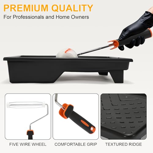 Paint Roller kit, Paint Roller Extension Pole 5ft | paint brushes,Paint Rollers 9"&4"paint tray liner . Perfect for DIY & Professional home renovation 15Piece Sets