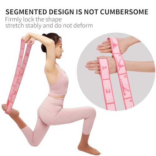 9 Loops Elastic Yoga Strap - Adjustable Stretching Band for Physical Therapy, Dance, Pilates & Gymnastics, Multi-Loop Exercise Band for Flexibility, Home Workout - color: Pink