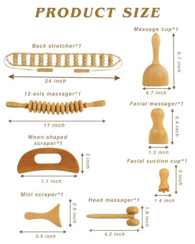 8-in-1 Wood Therapy Massage Tools Kit – Wooden Body Sculpting Roller Set for Lymphatic Drainage, Maderoterapia Gua Sha Massage Tools for Stomach, Abdomen Contouring & Muscle Relief