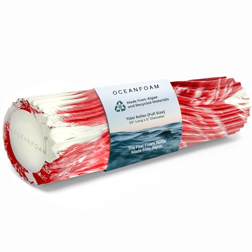 Oceanfoam Tidal Roller - Red Marbled - Muscle Massage Foam Roller for Back Pain & Stretching - Firm and Ergonomic Wide Wave Textured - Yoga, Athletics, & Wellness - Full Size, 20" x 5" - color: Red Marbled