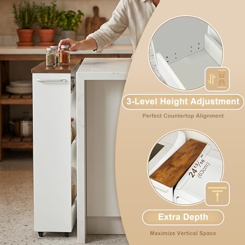 TEAMIX Wood 4-Tier Slim Rolling Storage Cart, 7.9"W, 24.8"D, 36.7"H, White - color: White