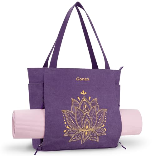 Gonex Yoga Mat Bag with Zipper Mat Carrier Canvas Gym Tote - color: Purple, size: Classic (15.5×5.5×14.5inch)