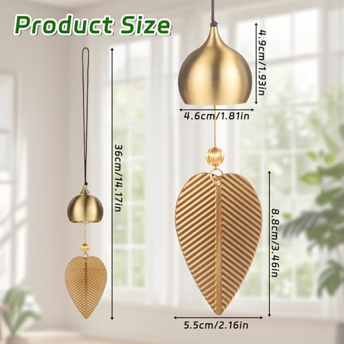 Gold Leaf Hanging Bell for Door Opening Small Brass Bell Gold Brass Bells Good Luck Feng Shui Bells Wind Chime Home Window Decor Belle for Knob Wealth Safe Pendant Home Garden Decor Shopkeepers