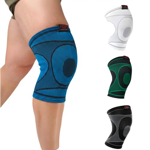 McDavid 4-Way Elastic Knee Sleeve, Compression Knee Support for Pain Relief, Soreness, All-Day Daily Activity Blue/Black S - color: Blue/Black, size: Small
