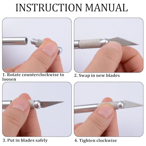 WANDIC 1 Set Precision Carving Knife Set, Stainless Steel Hobby Knife with 24PCS Blades & 15cm Metal Ruler Craft Cutting Tools for Scrapbooking Stencil Paper Art and Vinyl Craft Project