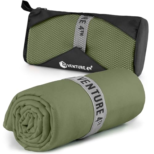 VENTURE 4TH Quick Dry Microfiber Towel for Camping & Gym - Army Green Large - color: Army Green, size: 60.00" x 31.50"