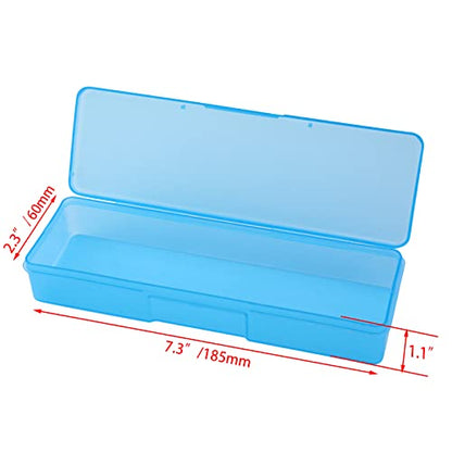 4PCS Clear Thin Rectangle Storage Containers Box Pencil Case (Blue) | Large Capacity Storage Containers Box with Hinged Lid and Snap Closure for Pencils, Pens, Drill Bits, Office Supplies - color: Clear Blue