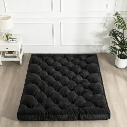 SHOUREN Japanese Floor Mattress 5" Futon Mattress Black Twin Size Tatami Mat,Foldable Roll Up and Portable Velvet Sleeping Pad Suitable for Camping,Guest Room,39"X80" - color: Black, size: Twin