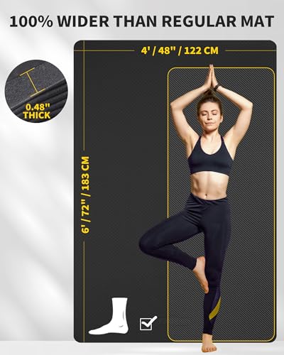 CAMBIVO 72''x48'' Large Yoga Mat, Extra Thick TPE Workout Mat | extra large exercise mat, non-slip TPE cushioning for joint relief, pilates stretching, apartment noise dampening - color: BLACK, size: 12mm