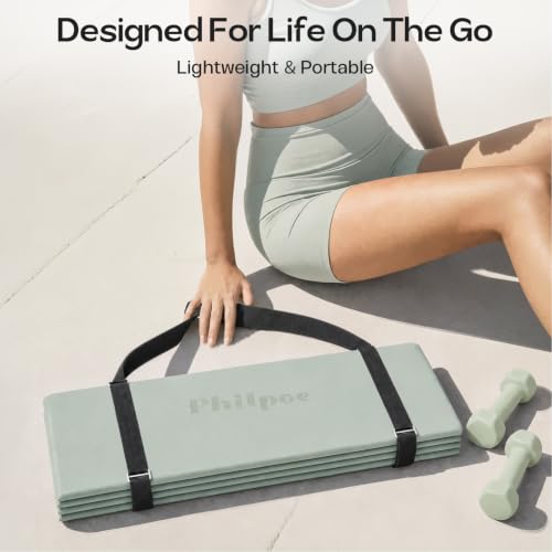 Foldable Yoga Mat, 70''x24''x0.24''(6mm）Non-slip POE Exercise Mat - color: Light Green