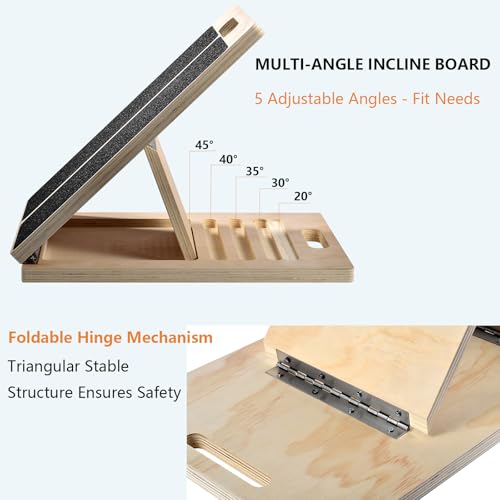 Wooden Slant Board for Calf Stretching and Squats with Adjustable Incline