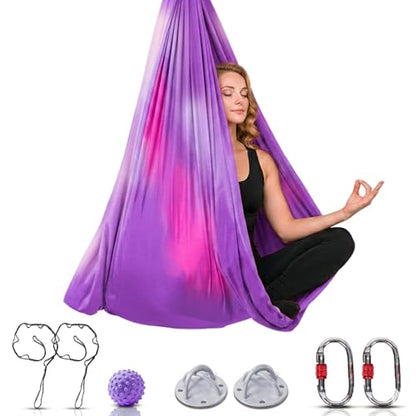 LOTUS78 Aerial Yoga Hammock 5.5 Yards (198 Inches) – Premium Aerial Silk Swing for Antigravity Fitness, Inversion Therapy, Strength & Flexibility | Purple | Yoga Trapeze for Home & Studio - color: Mix color