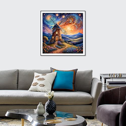Acudotr Windmill House Diamond Painting Kits for Adults, 5D DIY Diamond Art Kits for Beginners, Full Drill Diamond Painting Kits for Home Wall Decor, 12x12 Inch