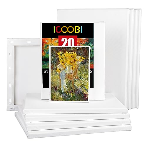 20 Pack Stretched Canvases-4Packs of 4x4,5x7,8x10,9x12,11x14 | 100% Cotton Blank Painting Canvas for Oil, Acrylic Paint & Other Painting Media - size: Mix 20Pack