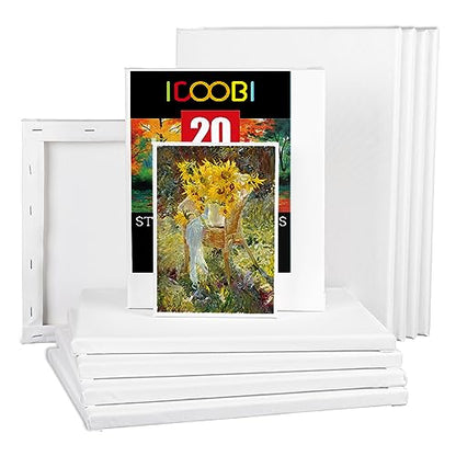 20 Pack Stretched Canvases-4Packs of 4x4,5x7,8x10,9x12,11x14 | 100% Cotton Blank Painting Canvas for Oil, Acrylic Paint & Other Painting Media - size: Mix 20Pack