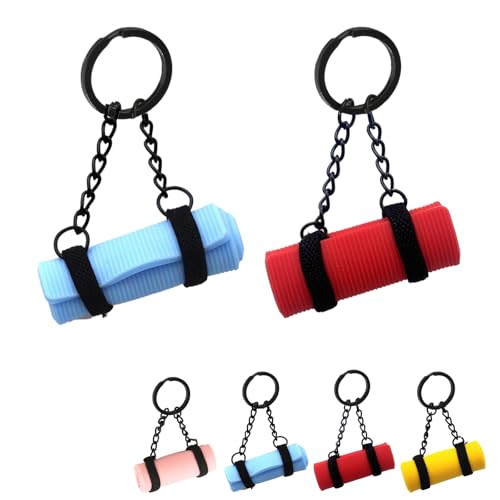 Yoga Mat Keychain-2 Pack Fitness Keychain for Gym Lovers,Adorable Mini Car Key Chains,Vibrant Colors for All Genders - color: Red & Blue