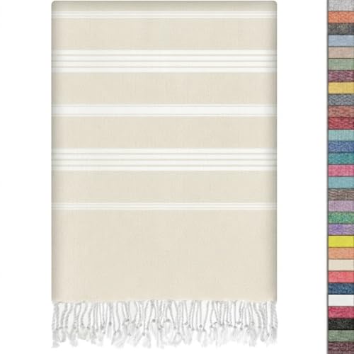 EPHESUS TOWELS Turkish Beach Towel - 38x70 inch Oversized - Sultan Design - Turkish Towel for Beach, Bath, Pool, Gym, Yoga - Prewashed, Lightweight, Quick Dry (Ecru) - color: Ecru