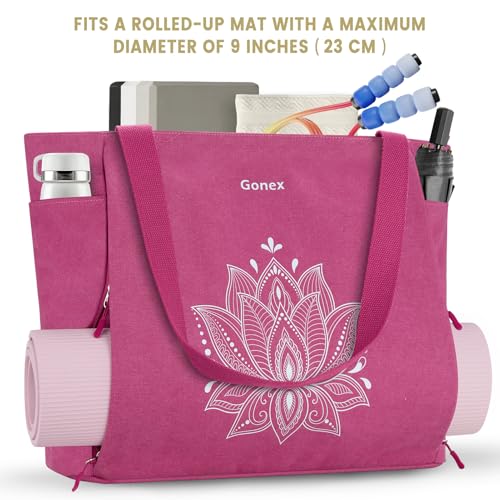 Gonex Yoga Mat Bag with Zipper Mat Carrier Canvas Gym Tote | Durable Canvas, Zipper Closures Prevent Slipping, Quick Access, Bottle Holder, Fits Yoga Blocks, Gym & Travel Use - color: Rose Red, size: X-Large(19.5×7×17inch)