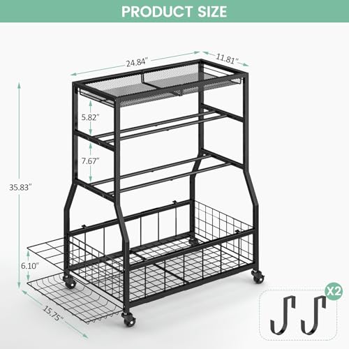 Home Gym Storage Rack, Dumbbell Rack with Yoga Mat Storage, Weight Rack Stand with Lockable Wheels and Hooks, Home Workout Equipment Organizer for Yoga, Dumbbell, Kettlebells, Ball Storage - size: Large