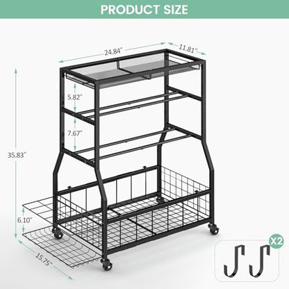 Home Gym Storage Rack, Dumbbell Rack with Yoga Mat Storage, Weight Rack Stand with Lockable Wheels and Hooks, Home Workout Equipment Organizer for Yoga, Dumbbell, Kettlebells, Ball Storage - size: Large