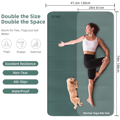 Foldable Yoga Mat 74"x47.2"x 0.4" – Large Yoga Mat | Non-slip, thick 0.4" cushion for comfort, odor-free TPE, for stretching/home gym/outdoor, easy store & carry - color: Deep green+Gray