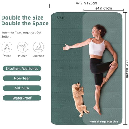 Foldable Yoga Mat 74"x47.2"x 0.4" – Large Yoga Mat - color: Deep green+Gray