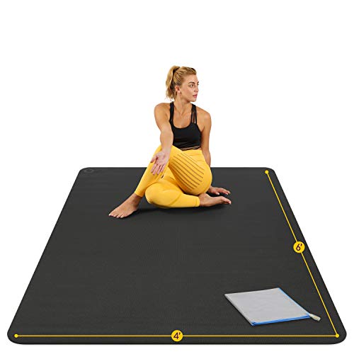 ActiveGear Large Yoga Mat, 6'x4'x8mm Extra Thick Non-Slip - Black