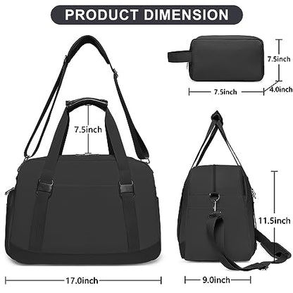 Sports Gym Bag for Women, Travel Duffle Bag with Shoe Compartment & Wet Pocket, Fitness Yoga Bag - color: Black