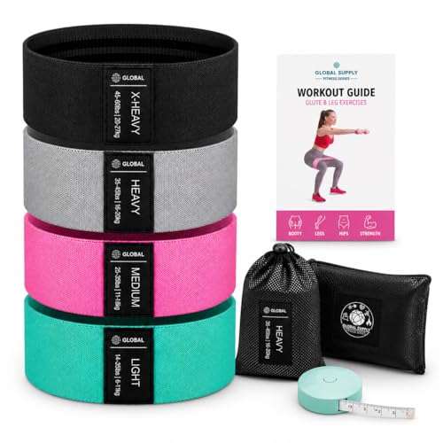 8 PCS Resistance Bands Set for Working Out – Fabric Booty Bands for Women & Men, Non-Slip Exercise Bands with Carry Bag, Measuring Tape & Workout Guide