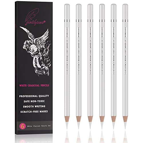 GETHPEN White Charcoal Pencils Set, Sketch High-light Pencils, 6 Pieces | White Charcoal Sketch Pencils, White Chalk Pencils for Drawing, Sketching, Shading, Blending, Beginners & Artists - color: White, size: 6 Count (Pack of 1)