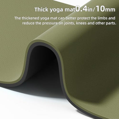Wide Yoga Mat Thick(10mm) Exercise Mat Non Slip Anti-tear,72"x35" Extra Large Pilates Mats for Home Workouts, Gym & Floor Stretching with Carrier Strap - color: Dark green + Black