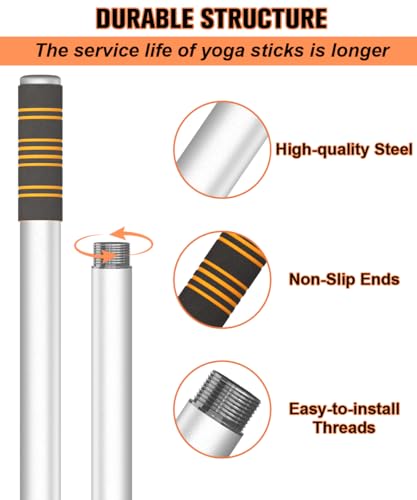 Queension 5ft Yoga Stick Adjustable Stretching Bar for Mobility & Balance | Heavy-Duty Steel Multi-Functional Fitness Pole with 4 Steel Rods & Comfort Foam Grips - color: White