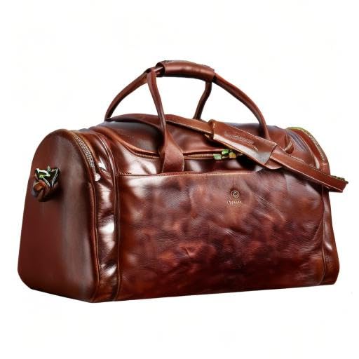 Time Resistance Leather Duffel Bag - Large Weekend Gym Travel Bag (Brown) - color: Brown