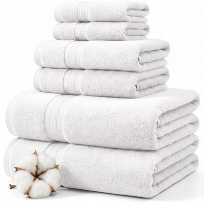 Modern Threads 6-Piece Rayon from Bamboo & Cotton Blend Towel Set - Ultra Soft & Absorbent, White - color: White