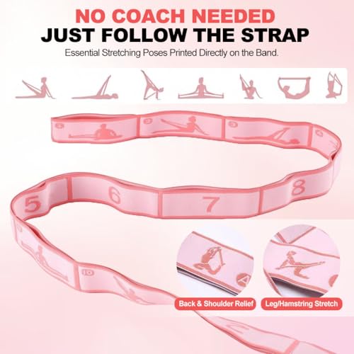 2-in-1 Fabric Resistance Bands Set & 12-Loop Numbered Elastic Stretching Strap - Non-Slip Booty Bands for Glute Workout, Stretchy Yoga Belt for Physical Therapy & Rehab