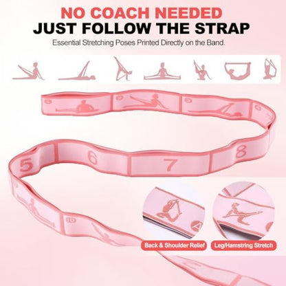 2-in-1 Fabric Resistance Bands Set & 12-Loop Numbered Elastic Stretching Strap - Non-Slip Booty Bands for Glute Workout, Stretchy Yoga Belt for Physical Therapy & Rehab