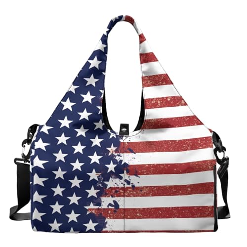 Yoga Gym Bag with Removable Adjustable Shoulder Strap, Shoe Compartment & Top Yoga Mat Holder 17.72x8.66x9.84in - color: American Creative Flag Print