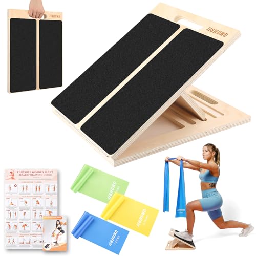 Portable Slant Board for Calf Stretching, Adjustable Wooden Calf Stretcher Incline Board, Calf Stretch Board for Squats Leg Knees Heel Ankle Stretching - color: 3pcs （slant Board + Resistance Bands）