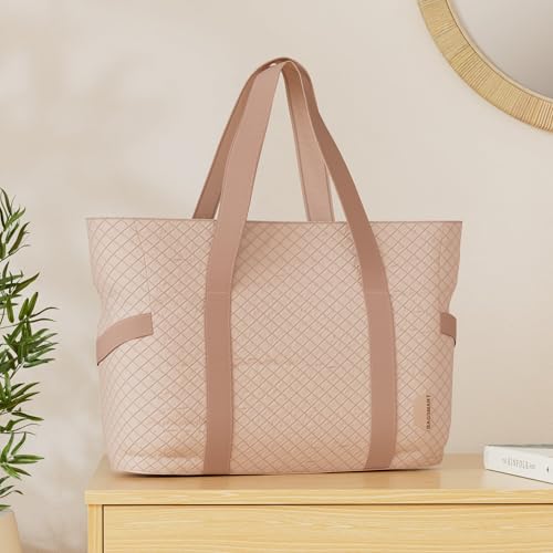 BAGSMART Crush Tote Bag for Women, 20L Puffer Work Tote with Zipper, Travel Essentials Quilted Nurse Hospital Bag - color: Pink