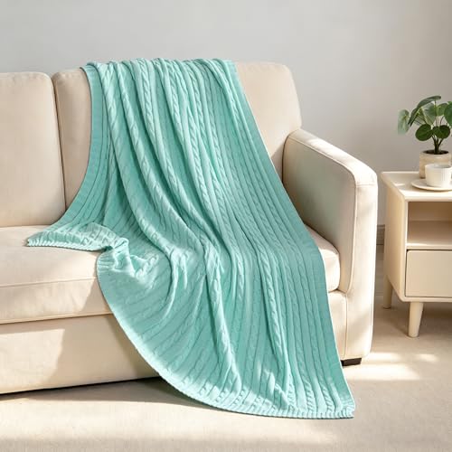 NTBAY Cotton Cable Knit Throw Blanket, 51 x 67, Mint - color: Mint, size: Throw(51"x67")