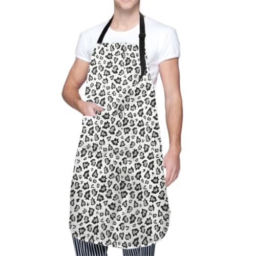 Giwawa Unisex Adult Apron Waterproof Stain Resistant Kitchen Cooking Apron with 2 Pockets for BBQ Grill Painting - color: Leopard Print