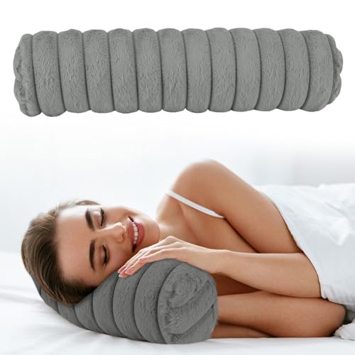Round Cervical Roll Cylinder Bolster Pillow, Cervical Neck Roll Sponge Pillow, Faux Fur Cylinder Pillows, Neck Pillow for Sleeping for Head, Neck, Back, and Legs (Dark Gray) - color: Dark Gray