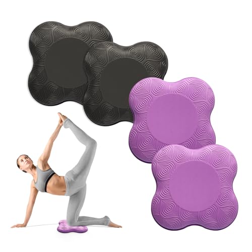 2 Packs Yoga Knee & Elbow Cushions - Extra Thick Foam for Knees, Elbows, Wrists, Hands & Head - Pilates & Kneeling Pads - Support Foam Pads for Women & Men - color: 4pcs-Black + Purple