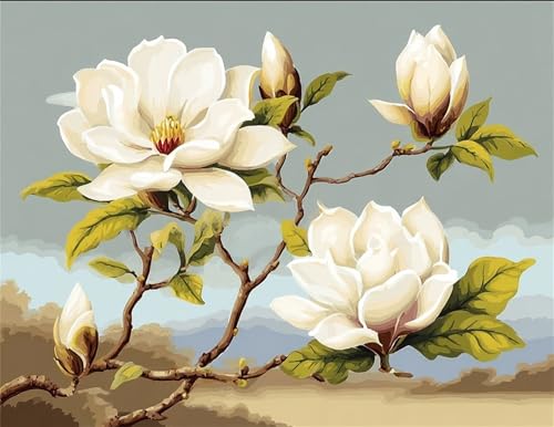 NDNXYXGS Flowers Paint by Numbers Kits for Adults,Magnolia DIY Painting Kit on Canvas,Floral Color by Numbers,Large Adult Paint by Number for Wall Decor and Gifts (flower2) - color: flower2
